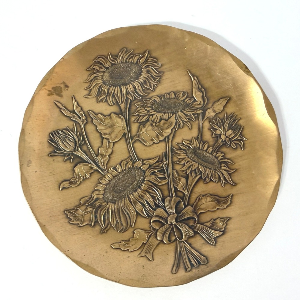 Wendell August Forge Solid Bronze Sunflower Plate 4.25" Handmade 1990 Coaster